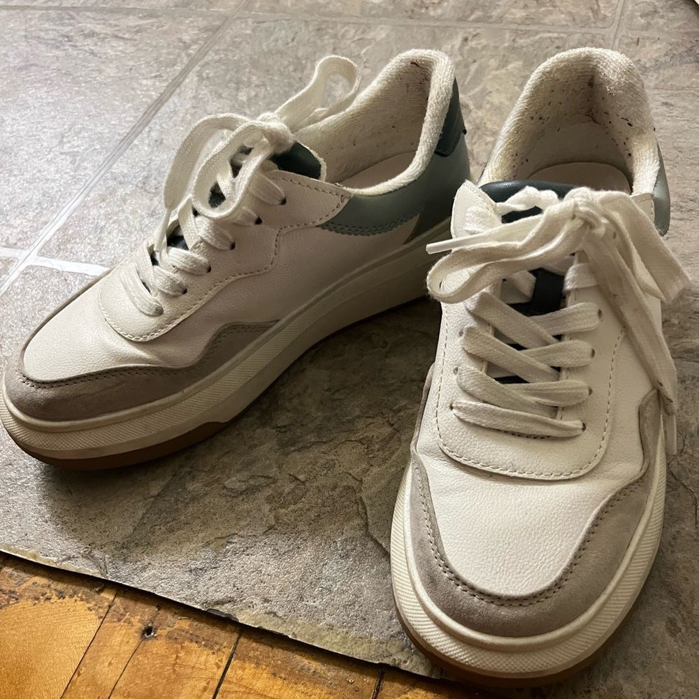 White and Gray Lace-Up Sneakers